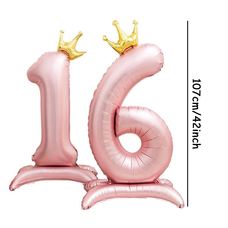 42inch Crown Decor Pink Aluminum Foil Digital Balloon Number