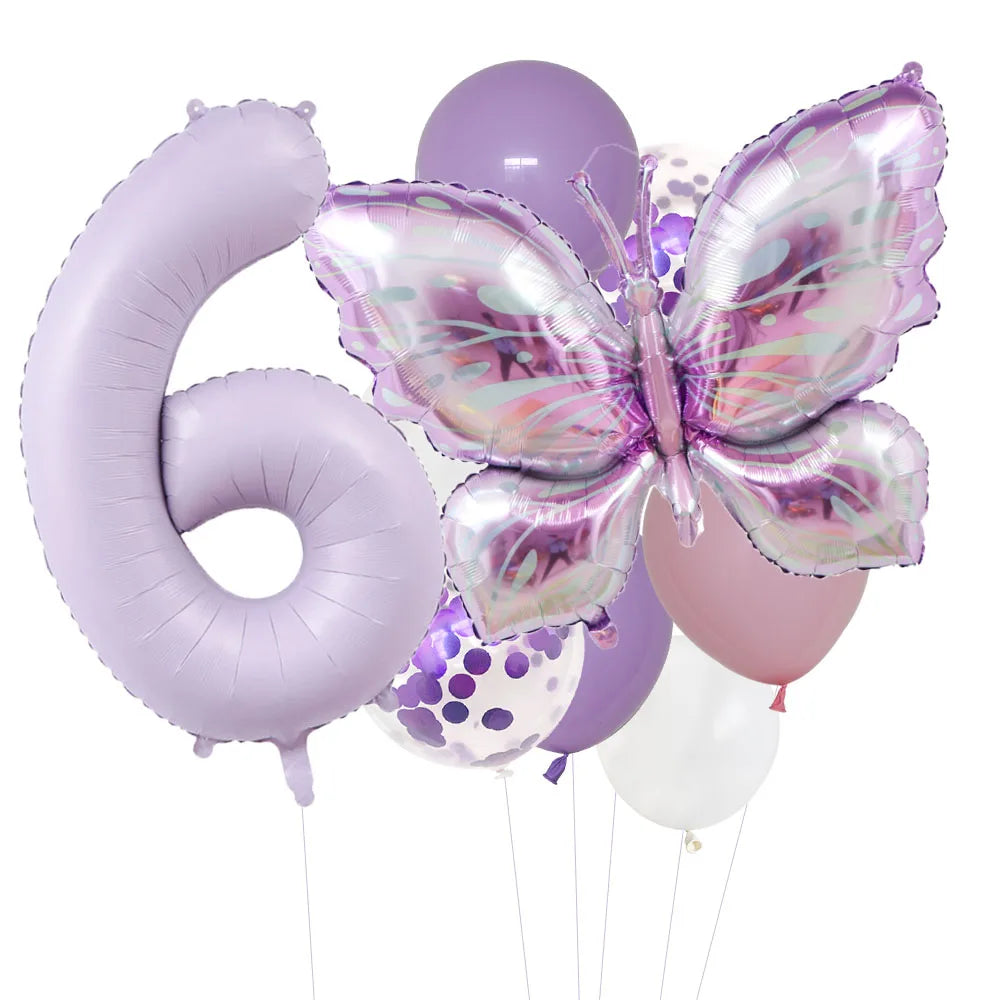 10pcs Purple Butterfly 40inch Number Balloon Set