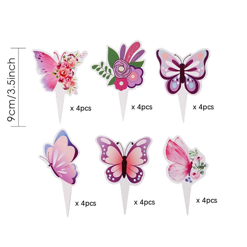 Purple Butterfly Party Decoration Disposable Paper Plates Napkins Cups Straw Tableware Set