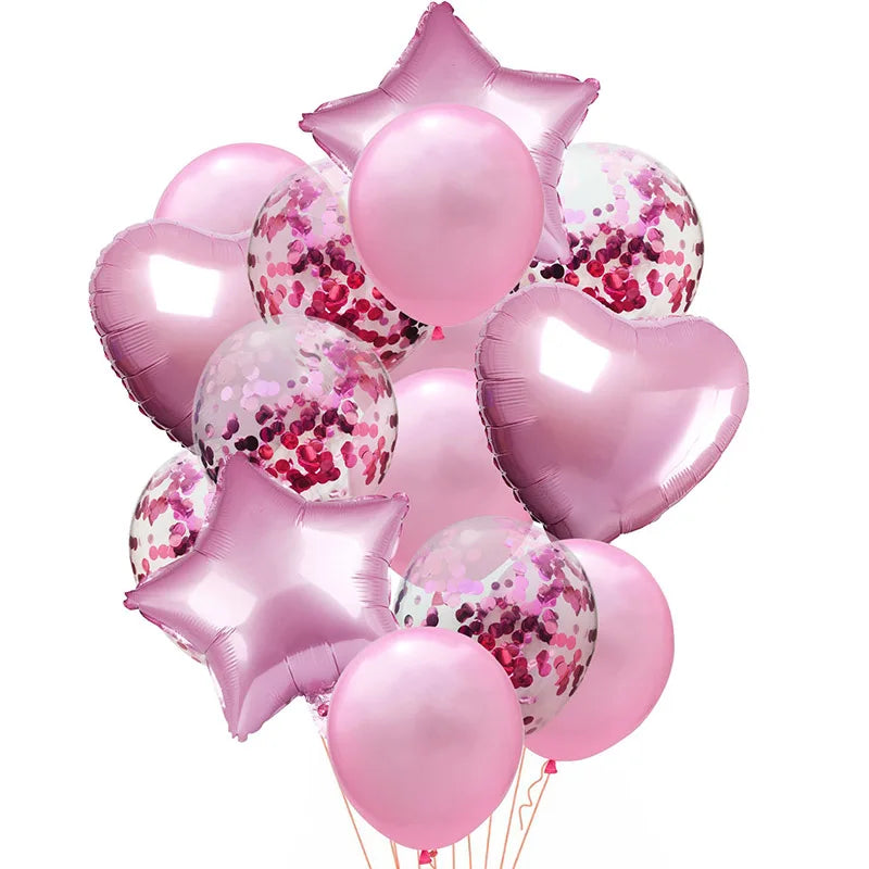 14pcs Rose Gold Mix Star Heart Birthday Party Decorations
